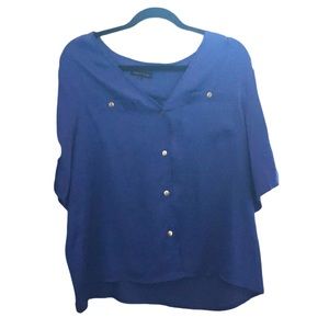 Royal Blue Button Down Shirt with Gold Buttons